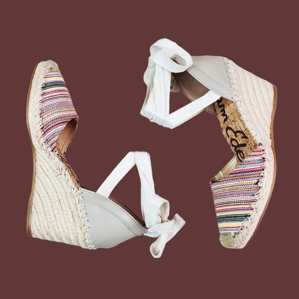 Sam Edelman Patsy Woven Multicolor Ankle Tie Wedg… - image 3